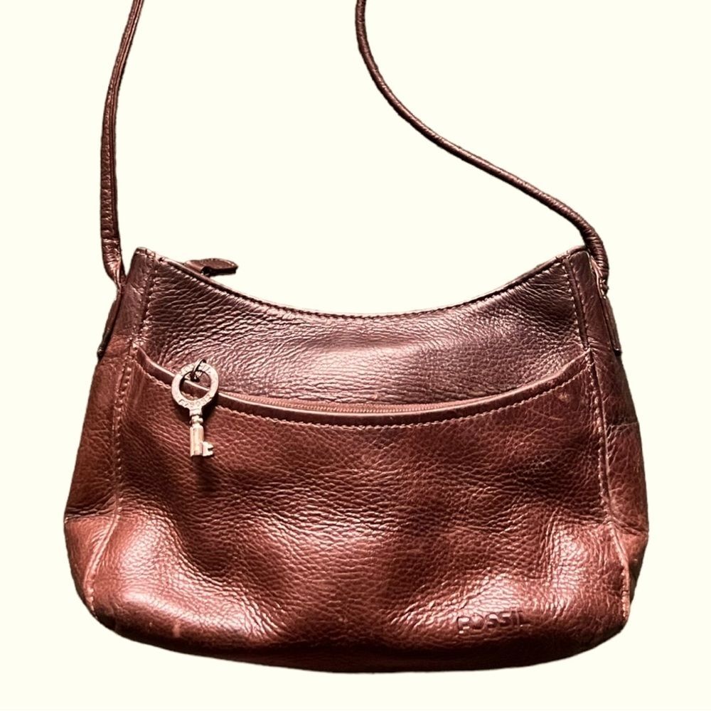 Fossil Brown Leather Mini Crossbody Bag